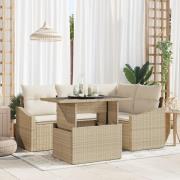 vidaXL 5-delat trädgårdsoffas med kuddar beige poly rattan