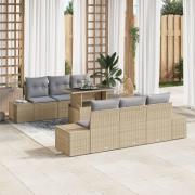 vidaXL 7-delars trädgårdsoffset med kuddar beige polyrotting