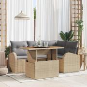 vidaXL 5-delat trädgårds-matbord med kuddar Beige Poly Rottning Akacia