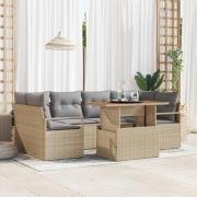 vidaXL 7-delars trädgårdsoffaset med kuddar beige poly rattan akacia, ...