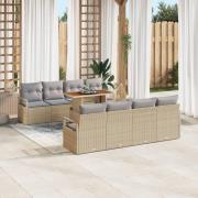 vidaXL 9-delars trädgårdssoffset med kuddar Beige poly rattan Akacia, ...