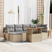 vidaXL 7-delat trädgårdsoffaset med kuddar beige poly rattan akacia, v...