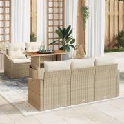 vidaXL 6-delars trädgårdsmöbelset med kuddar beige poly rotting akacia