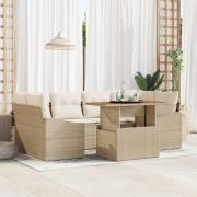 vidaXL 7-delars trädgårds dining set med kuddar beige poly rattan akac...