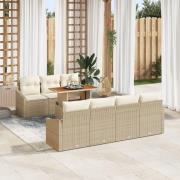 vidaXL 8 Delars Trädgårdsmatgrupp med Kuddar Beige Poly Rattan Akacia