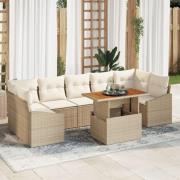 vidaXL 8-delat trädgårdsmöbelset med kuddar beige poly rattan akacia
