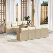 vidaXL 9 Delar Trädgårds Matset med Kuddar Beige Poly Rattan Akacia