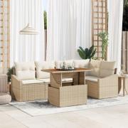 vidaXL 6-delat trädgårdsset med kuddar beige poly rattan akacia