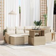 vidaXL 7 Delar Trädgårdsdining Set med Kuddar Beige Poly Rattan Akacia