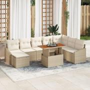 vidaXL 9 Delars Trädgårdsdining Set med Kuddar Beige Poly Rattan Akaci...