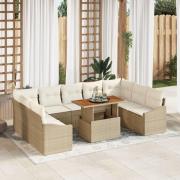 vidaXL 10-delars Trädgårds matsalsgrupp med kuddar Beige Poly Rattan A...