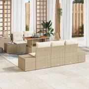 vidaXL 6-delat trädgårdsmöbelset med kuddar Beige Poly Rattan Akacia