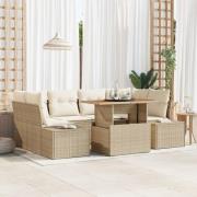 vidaXL 7 Delars Trädgårds Matsals Set med Kuddar Beige Poly Rattan Aka...