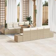 vidaXL 9-delars trädgårdsdinnerset med kuddar Beige Poly Rattan Akacia