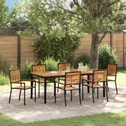 vidaXL 7-delat trädgårdsmöbelset svart poly rattan akacia, vidaXL Stap...