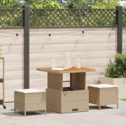 vidaXL 3-delat utemöbelset med kuddar Beige Poly Rattan Akacia