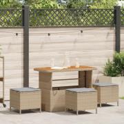vidaXL 4-delat trädgårdsdining set med kuddar Beige Poly Rattan Akacia
