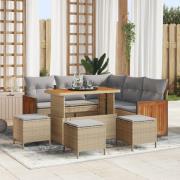 vidaXL 9-delad trädgårdsoffagrupp med kuddar Beige Poly Rattan Akacia,...
