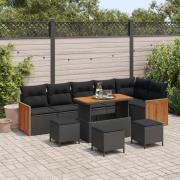 vidaXL 10-delars trädgårdsoff-set med kuddar svart poly-rattan akacia,...