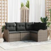 vidaXL 4-delars trädgårdsoffaset med dynor i grå poly rattan, vidaXL 2...