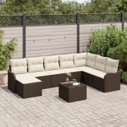 vidaXL 8 Delar Trädgårdsoffaset Med Kuddar Grå Poly Rattan, vidaXL 2-s...