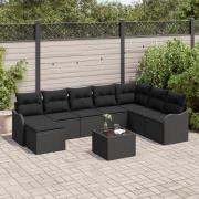 vidaXL 9 Delars Trädgårdsoff-set med Kuddar Beige Poly Rattan, vidaXL ...