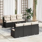 vidaXL 7-delade Trädgårdsoffaset med Kuddar Svart Poly Rattan, vidaXL ...