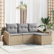 vidaXL 4-delat Trädgårdsoffasett med kuddar Beige Poly Rattan