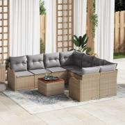 vidaXL 9-delat Trädgårdsoff-set med kuddar Beige Poly Rattan Akacia, v...