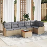 vidaXL 7 Delar Trädgårdsoffagrupp med Kuddar Beige Poly Rattan Akacia,...