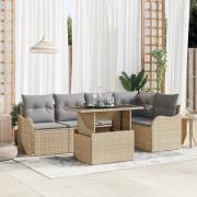 vidaXL 6-delars Trädgårdssoffset med kuddar Beige Poly Rattan, vidaXL ...