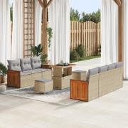 vidaXL 10-delad trädgårdsoffa med kuddar Beige Poly Rattan Acacia, vid...