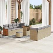 vidaXL 11-delad trädgårdsoffasats med kuddar beige poly rattan akacia,...
