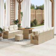 vidaXL 10-delars Trädgårdssoffset med Kuddar Beige Poly Rattan Akacia,...