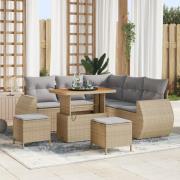 vidaXL 8-delars trädgårdsoffset med kuddar beige poly rattan akacia, v...