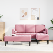 vidaXL Trädgårdsoffa med Bänk och Kuddar L-formad Rosa Sammet