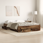 vidaXL Sängram med Lådor Gammalt trä Konstruerat trä 140 x 190 cm
