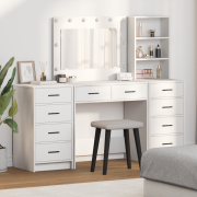 vidaXL 3-delat Sminkbord Set med LED - Vit Konstruerat Trä