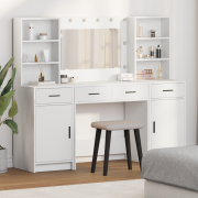 vidaXL Sminkbord set 3 delar med LED-lampor vit konstruerat trä