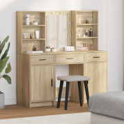 vidaXL Sminkbord set 3 delar med LED-lampor sonoma-ek konstruerat trä