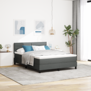 vidaXL Mörkgrå boxfjädersäng med madrass 140x200 cm tyg