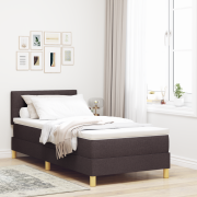 vidaXL Bäddfjäder Säng med Madrass Mörkbrun 90x200 cm Tyg