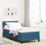vidaXL Box Spring Säng med Madrass Mörkblå 90x200 cm Sammet