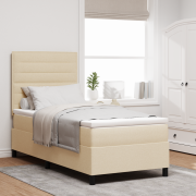 vidaXL Boxspring Säng med Madrass Kräm 100x200 cm Tyg