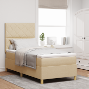 vidaXL Box Spring Säng med Madrass Grädde 90x200 cm Tyg