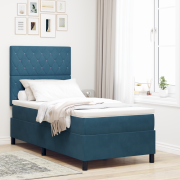 vidaXL Resårsäng med madrass 90x190 cm mörkblå sammet