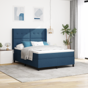 vidaXL Boxspring-säng med madrass, blå, 140x190 cm, tyg
