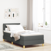 vidaXL Box Spring Säng med Madrass & LED Mörkgrå 90x200 cm Tyg