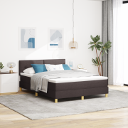 vidaXL Box Spring Säng med Madrass & LED Mörkbrun 160x200 cm Tyg