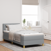 vidaXL Boxspring säng med madrass och LED-ljus grå 100x200 cm tyg